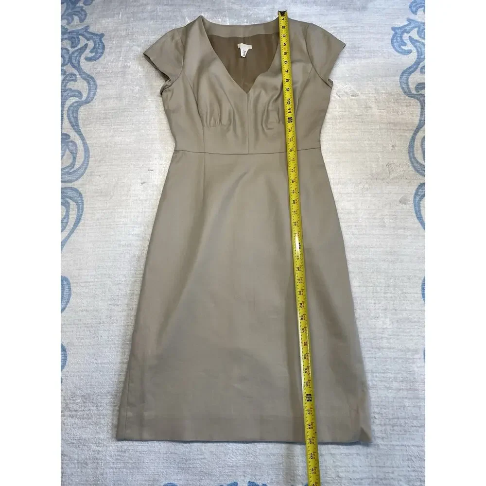 J.CREW Dress Womens 0 Tan Cotton Stretch Cap Sleeve V-Neck Suiting Career Mini